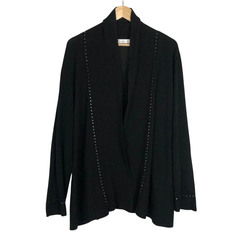 89th + Madison Black Studded Open Front Knit Cardigan Sweater Size‎ 2X Gothic